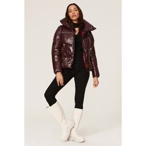 SAVE THE DUCK Burgundy Long Sleeve High Standing Collar Isla Puffer Jacket M